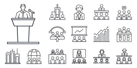  Conference Vector Icon Set — Adjustable Line Weight Business Icons