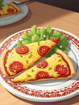 A plate of food with a slice of pizza and salad