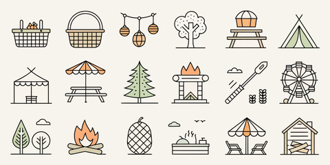  Park Vector Icon Set — Adjustable Line Weight Illustrations