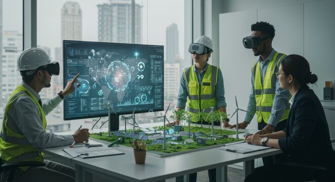 Diverse team collaborates on virtual project