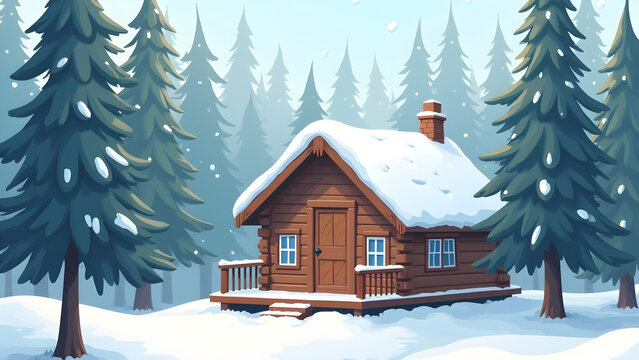 Cozy wooden cabin surrounded
