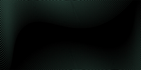 Abstract background with waves for banner. Medium banner size. Vector background with lines. Element for design isolated on black. Black, green and blue. Ocean, night, card