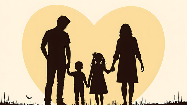 Silhouette of Family Standing Together