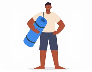 Fototapeta premium Man Holding Rolled Up Blue Yoga Mat