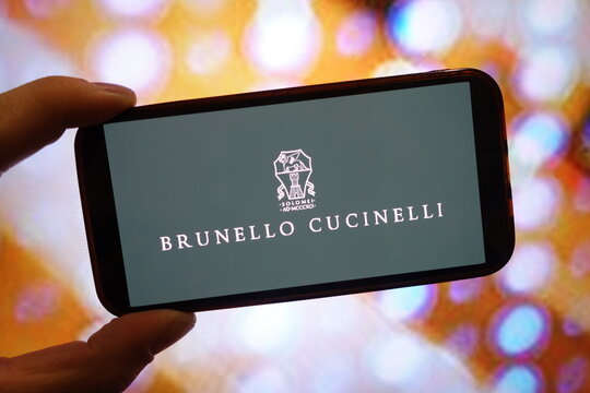 Konskie, Poland - March 04, 2025: Brunello Cucinelli S.p.A. company logo displayed on mobile phone