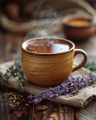 Hot Infusion in a Mug with Rising Steam