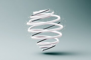 Abstract 3D Render of Spiraling White and Black Rings Against a Light Gray Background