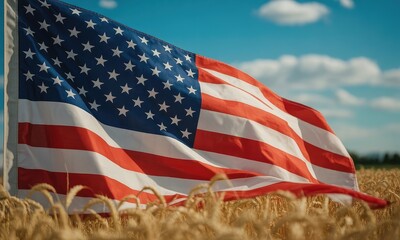 American flag wheat field patriotic symbol summer nature image