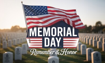 Memorial day remembrance american flag graves and sunset