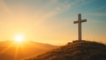 Cross Silhouette Sunset Mountain Landscape