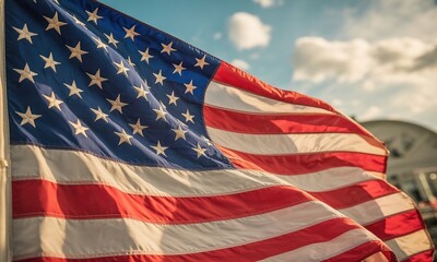 Waving american flag red white blue stripes stars national symbol