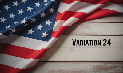 American flag draped on rustic wood patriotism background