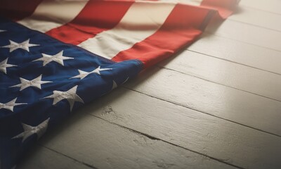 American flag draped on wooden surface patriotic background image