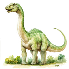 Brachiosaurus, watercolor clipart vector, high quality, isolated on a white background.