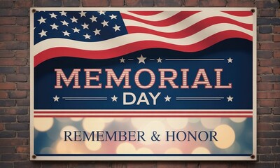Memorial day banner american flag design with bokeh effect