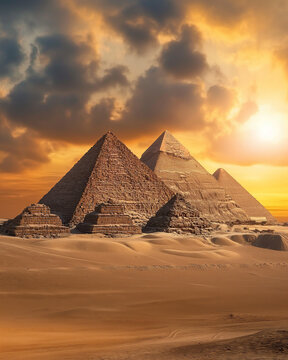 Egyptian pyramids of giza at sunset
