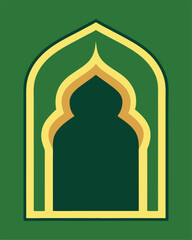 Simple islamic arch illustration with green and gold color palette