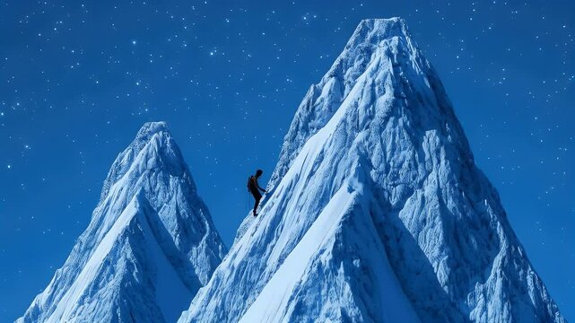 Climber on snowy mountain peak