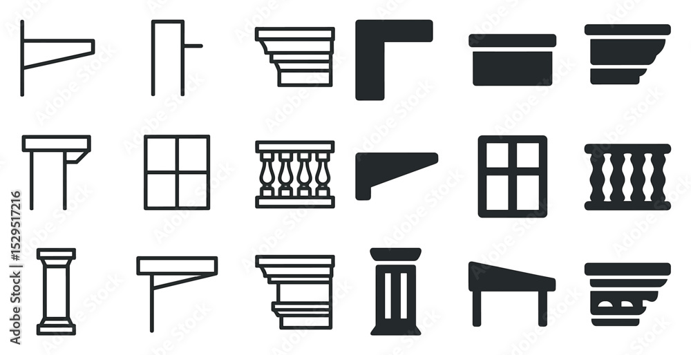 Aufkleber architectural elements outline icons set – linear, flat, building and design symbols