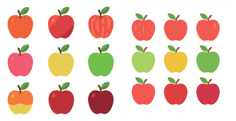 Apple icons set – flat, filled, fruit and harvest graphics collection