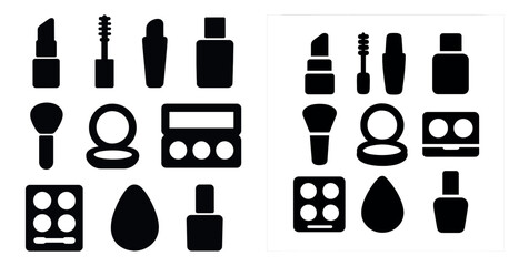 Obraz premium Cosmetic and makeup solid icons set – beauty, silhouette, skincare symbols