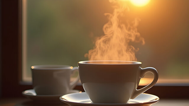 Hot coffee steaming on a saucer
