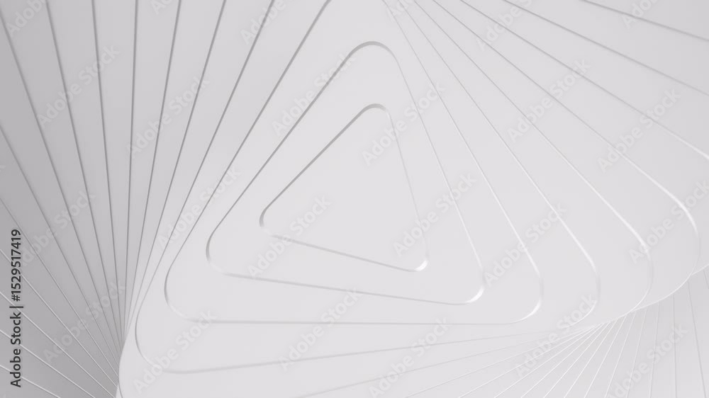 Poster abstract white twisted triangle layered spinning. white triangle blank card rotates. shifting layers