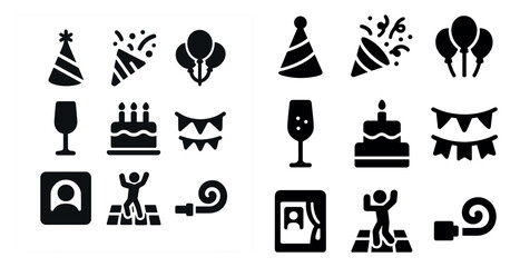 Obraz premium Party and celebration icons set – filled, solid, festive, event symbols