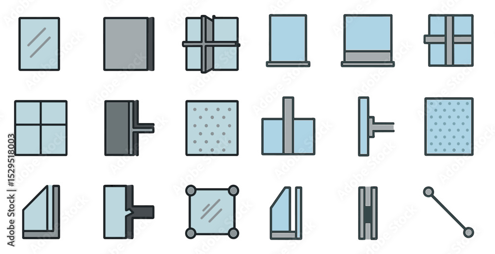 Poster window design linear icons set – flat, modern architecture and building symbols