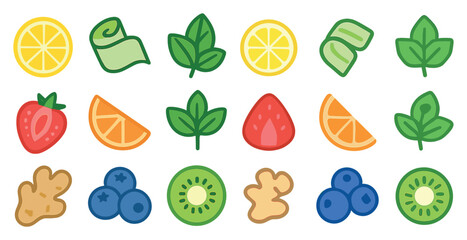 Fruits and vegetables icons set &ndash; flat, colorful, healthy food design elements