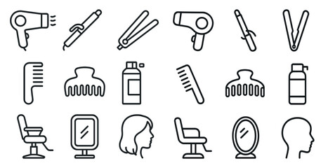Beauty and hair outline icons set &ndash; salon, grooming, hairdressing elements
