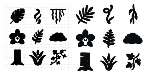Nature-themed silhouette icons set – solid, filled, flora and botanical symbols
