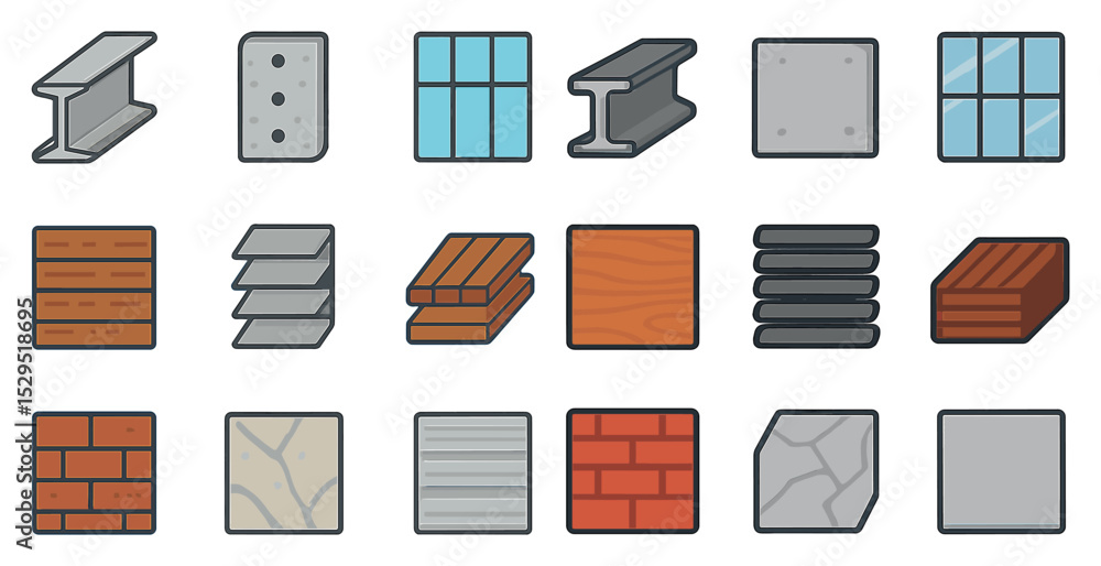 Poster building material line icons set – construction, architecture, design symbols