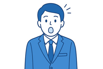 驚いているビジネスマン・口を開けて反応する男性のフラットイラスト