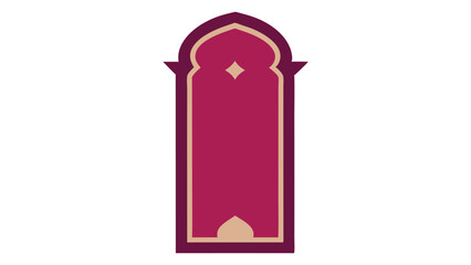 Elegant prayer rug vector graphic with islamic arch in maroon color palette