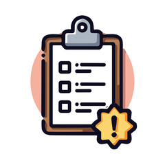 Clipboard with checklist and exclamation point, for task management or survey