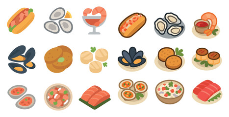 Seafood and cuisine 3d icons set – isometric, culinary, food symbols for chefs