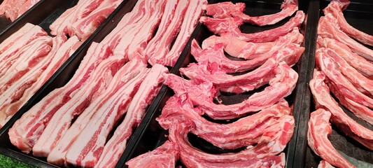 Pork display in a supermarket