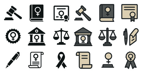 Legal and justice icons set &ndash; silhouette, solid, court and law symbols for attorneys