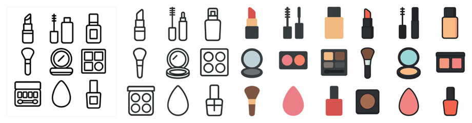 Cosmetics and beauty outline icons set &ndash; makeup, skincare, and fashion symbols