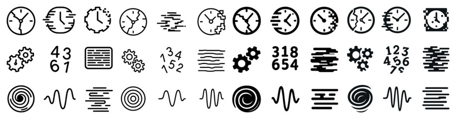 Time and technology icons set &ndash; silhouette, solid, clock and gadget symbols