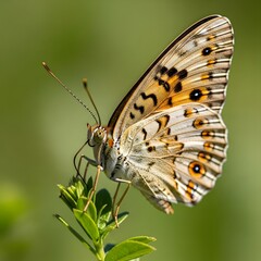 Obraz premium Spectacular Close-up of a Butterfly on a Green Plant Nature's Tiny Masterpiece