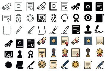 Education and certification icons set – outline, linear, diploma and award designs