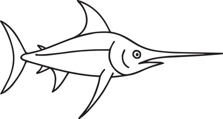 Obraz premium Swordfish Marine Animal Outline Line Art Vector