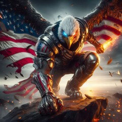 Patriot Eagle Warrior with American flag