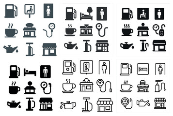 Travel and tourism icon set – silhouette, flat, vacation planning symbols