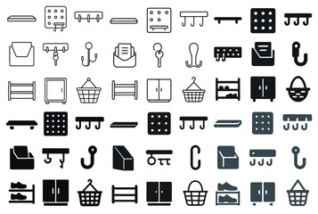 Home organization outline icons set – storage, furniture, organization symbols