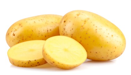 Yellow Potatoes with Sliced, Fresh, and Isolated.