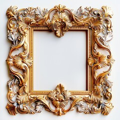 Baroque gold frame isolated on white background