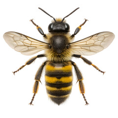 Detailed Closeup of a Honeybee Exhibiting Vibrant Yellow and Black Stripes Against a Black Background Ideal for Scientific Studies or Nature Publications